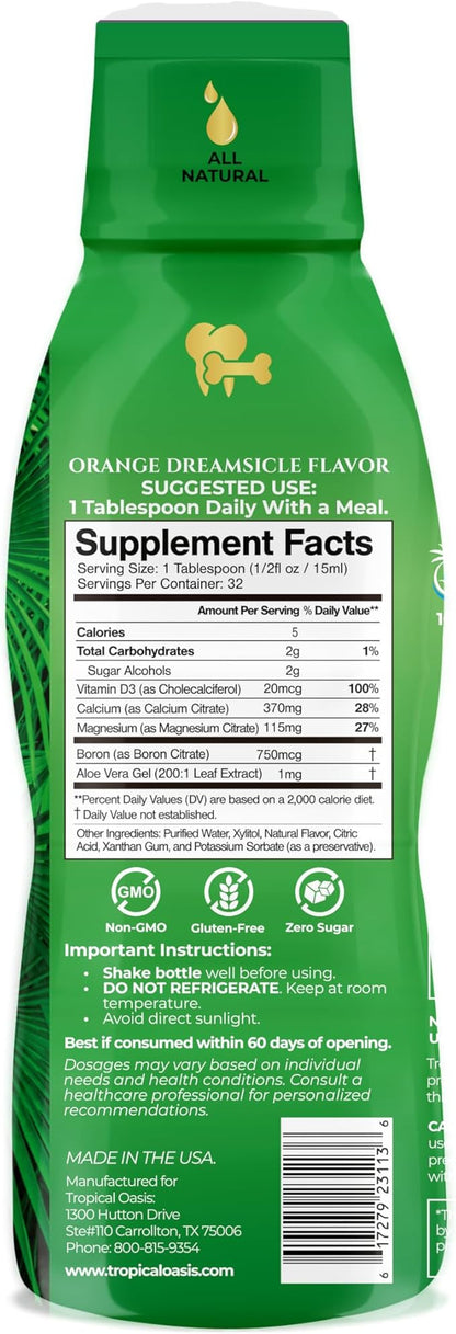 Premium Liquid Calcium Magnesium Supplement | Promotes Strong Bones & Healthy Teeth | Natural Liquid Vitamin w/Calcium, Magnesium Citrate, Boron & Vitamin D3 | 98% Max Absorption | 16oz, 32 Serv