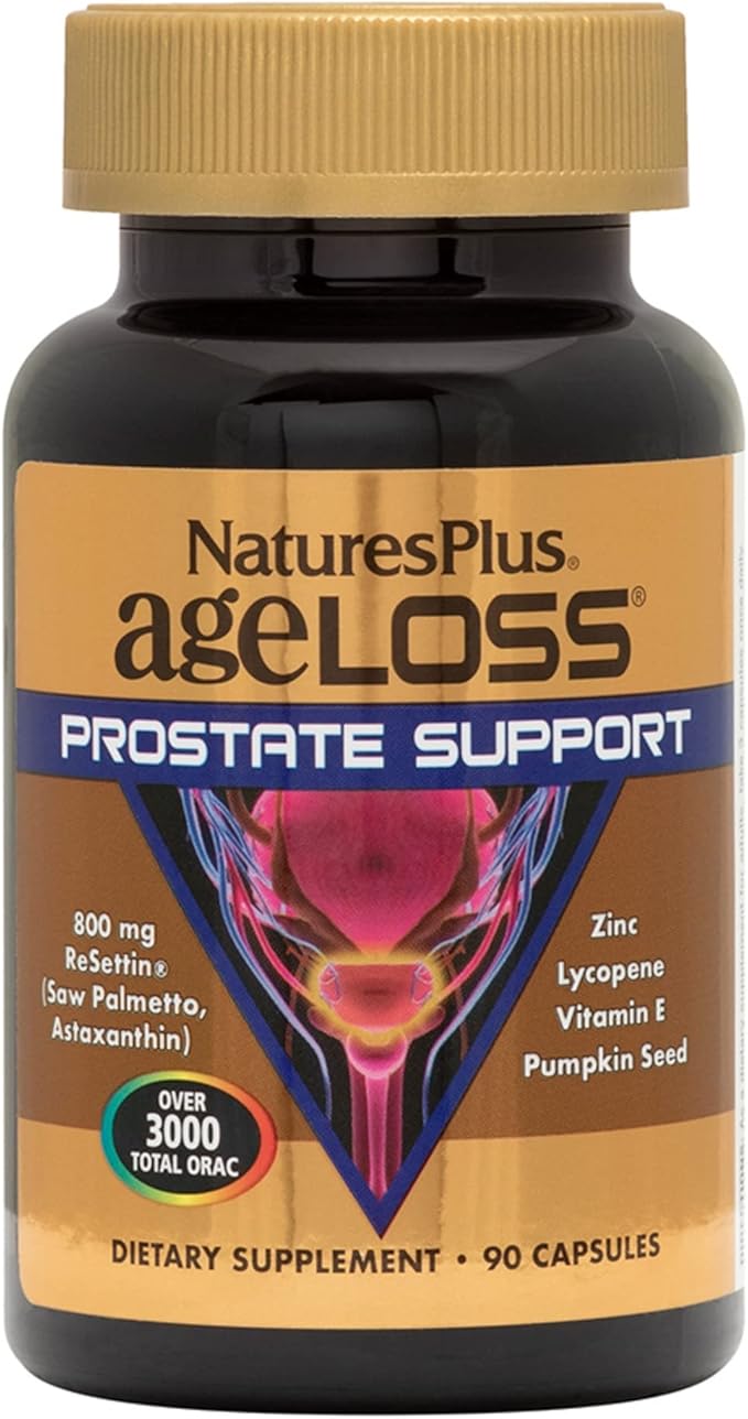 Natures Plus AgeLoss Prostate Support - 90 Capsules - with Zinc, Lycopene, Vitamin E, Pumpkin Seed & Saw Palmetto - Vegetarian, Gluten Free - 30 Servings