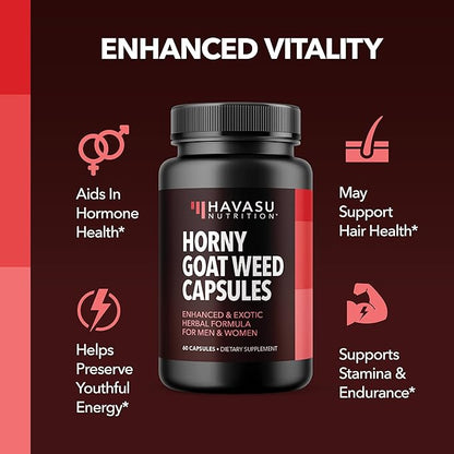 Horny Goat Weed for Men and Women - Extra Strength Performance Support with Maca Root Extract & Tongkat Ali & Muira Puama - Power, Performance and Energy Support - 1 Month Supply Herbal Supplement