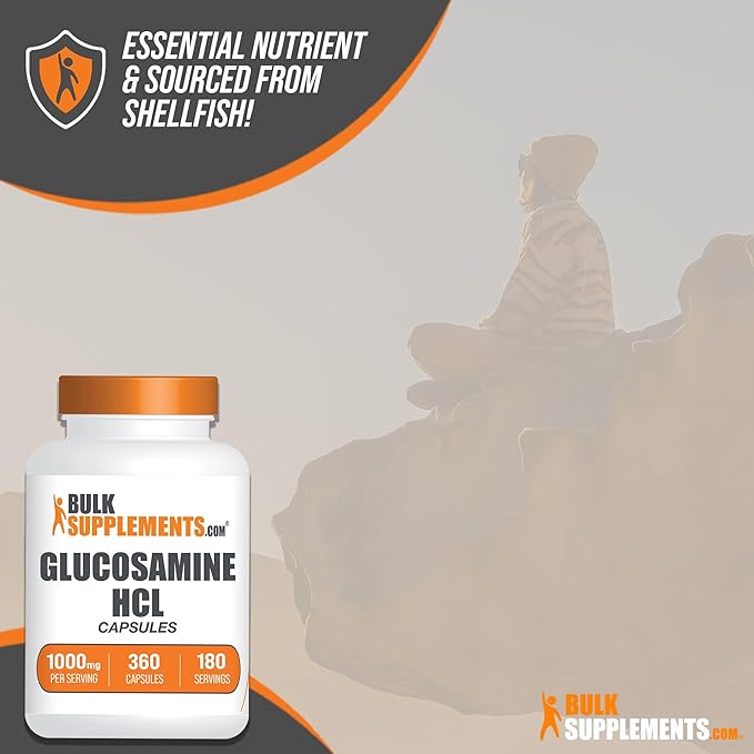 BulkSupplements.com Glucosamine HCl Capsules - Glucosamine 1000mg, Glucosamine Supplement, Glucosamine Capsules - Joint Supplements, Gluten Free, 2 Capsules per Serving, 360 Capsules