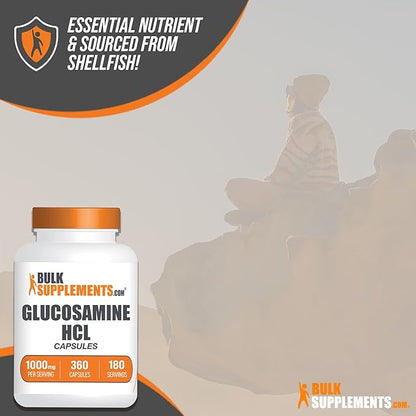 BulkSupplements.com Glucosamine HCl Capsules - Glucosamine 1000mg, Glucosamine Supplement, Glucosamine Capsules - Joint Supplements, Gluten Free, 2 Capsules per Serving, 360 Capsules