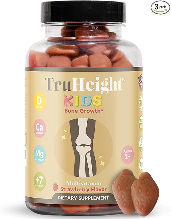 TruHeight Kids Bone Growth Gummies (Ages 2+) All Natural Kids & Toddler Vitamins - Endorsed by Pediatricians - Vitamin D, Calcium, K2, Magnesium Multivitamin - Natural Growth & Development