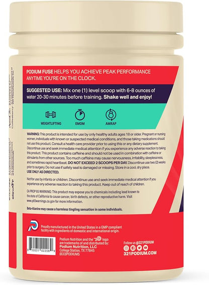Podium Nutrition, Fuse Pre Workout Powder, Sour Watermelon, 30 Servings, Beta Alanine and Caffeine for Energy, Gluten Free, Soy Free, Dairy Free