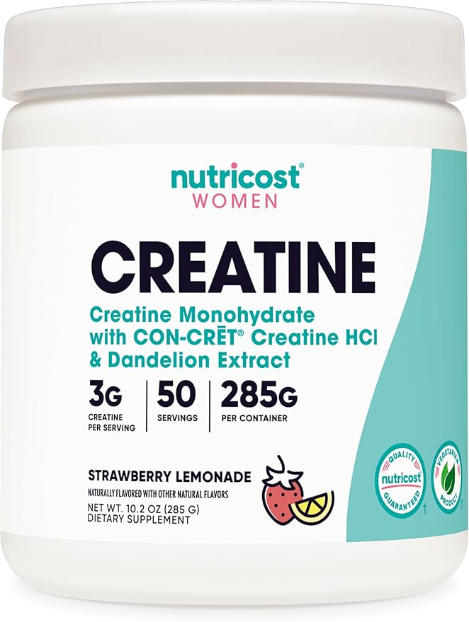 Nutricost Creatine Monohydrate Powder for Women, Micronized, Strawberry Lemonade, 50 Servings - Vegetarian, Non-GMO, Gluten Free