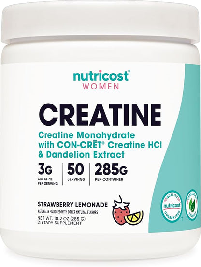 Nutricost Creatine Monohydrate Powder for Women, Micronized, Strawberry Lemonade, 50 Servings - Vegetarian, Non-GMO, Gluten Free