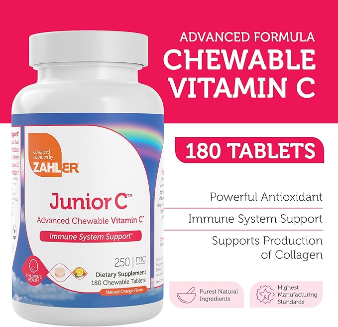 Zahler Junior C Advanced Chewable Vitamin C for Kids - Immune Support Kids Vitamins in Delicious Orange Flavor - Kosher Kids Vitamin C for Immunity - Vitamin C Chewable Antioxidant - (180 Count)