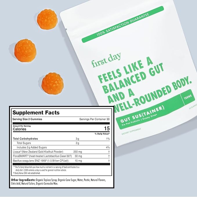 FIRST DAY Teens Tribiotic Gummies – Pre+, Post+, Probiotics & More to Support Growth – 60 Day Supply