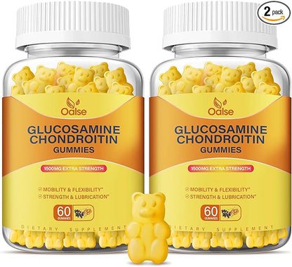 Vegan Glucosamine Chondroitin Gummies, Support Supplement for Adults Men & Women, 1500mg Extra Strength Glucosamine with Chondroitin MSM Turmeric Elderberry for Health