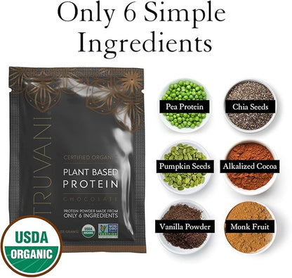 Truvani Vegan Pea Protein Powder | Chocolate | 20g Organic Plant Based Protein | 10 Travel Packets | Keto | Gluten & Dairy Free | Low Carb | No Added Sugar