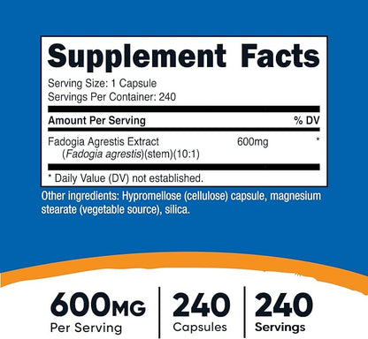 Nutricost Fadogia Agrestis (240 Capsules | 600 mg Per Serving) - Potent 10:1 Extract, Gluten Free, GMO Free Supplement