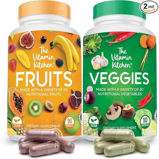 Fruit and Veggie Supplements-90 Fruits, 90 Veggies Capsules to Boost Energy Level - Whole Food Fruits and Vegetable from Super Foods - Made in USA - Soy & Vegan Free (Pack of 2)…