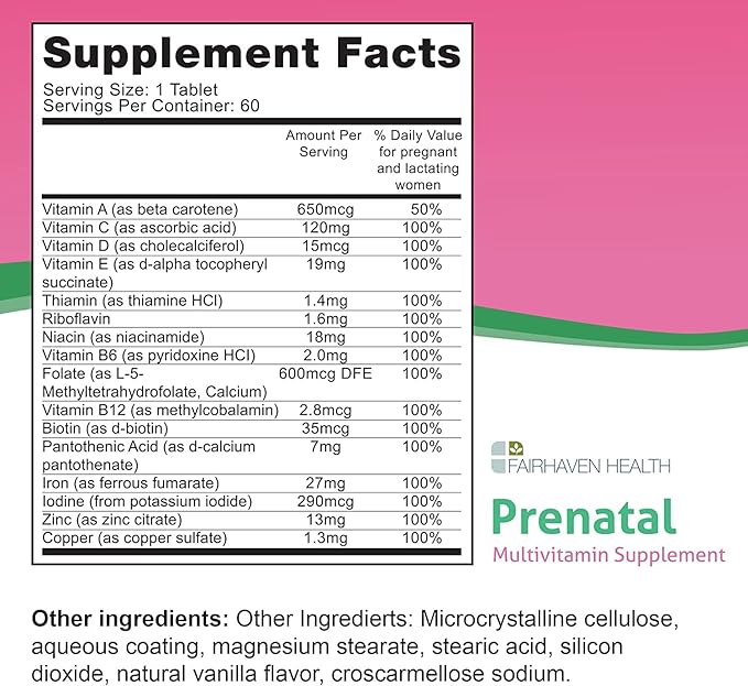 Fairhaven Health Peapod Prenatal Multivitamin - 1 Per Day, Light Vanilla Flavor - Pregnancy Must Haves for Women and Baby Health - Includes Iron, Vitamin C, and Folic Acid - 2 Month Supply