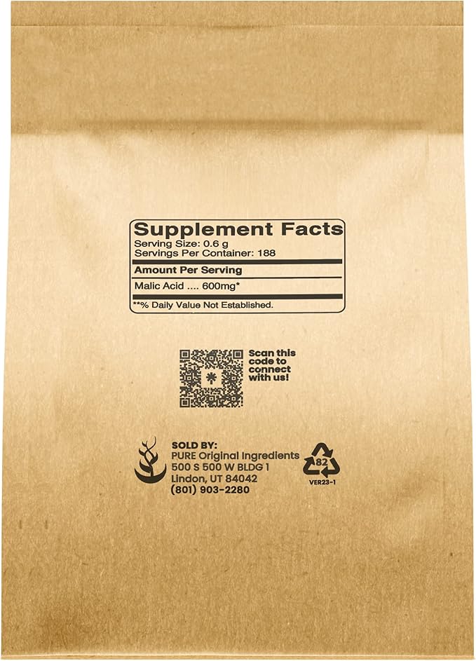 Pure Original Ingredients Malic Acid (4 oz) Food Grade Crystals, Tart Flavor