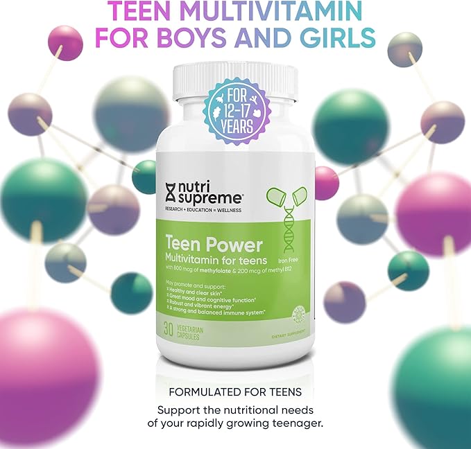 Nutri Supreme Teen Multivitamin for Boys and Girls 12-17, Best Kosher One Per Day Teen Vitamins, Formulated for Teen Development and Immune Health, 30 Capsules