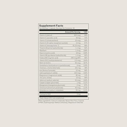 The Nue Co. Men's MULTIVITAMIN Supplement, Supports Energy, Immunity, Focus, Vegan, Gluten Free, 30 Capsules