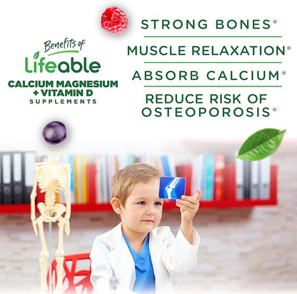 Lifeable Kids Calcium Magnesium Zinc Gummies | Calcium with Vitamin D3 | Great Tasting Calcium Supplements for Kids | Kids Calcium Gummies for Bone Health | Magnesium Calcium for Kids | 90 Gummies