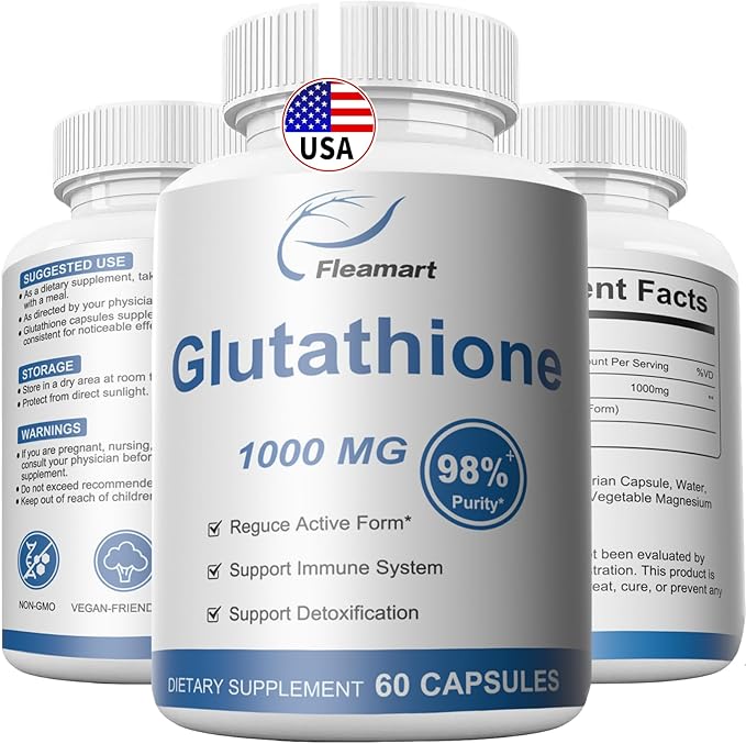 Glutathione Supplement 98%+ Highly Purified and Bioavailable - Skin Care & Detoxification L-Glutathione 1000mg Immune & Liver Support - Made in The USA, 2 Packs