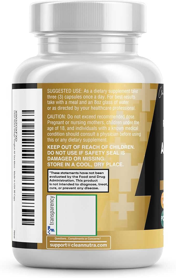 Clean Nutraceuticals Shilajit Supplement with Sea Moss, Ashwagandha, Tongkat Ali, Boron, Magnesium - Fulvic Acid Capsules for Men - 90 Count