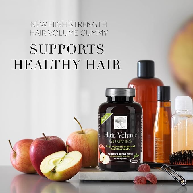 NEW NORDIC Hair Volume Gummies, 2500 mcg Biotin Daily Intake, Hair Vitamins to Support Hair Skin & Nails, Vegan Hair Supplement for Men and Women, 60 Count (Pack of 3)