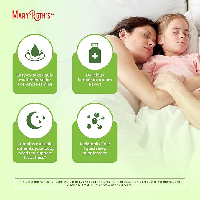 MaryRuth Organics Extra Strength Nighttime Liquid Multimineral Sleep Supplement | Sugar Free | Calm Magnesium Citrate | NO Melatonin | Calcium Magnesium Zinc | Lemonade Flavor | Vegan | 32 Servings