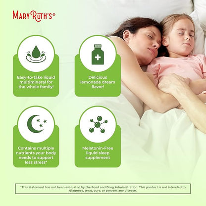 MaryRuth Organics Extra Strength Nighttime Liquid Multimineral Sleep Supplement | Sugar Free | Calm Magnesium Citrate | NO Melatonin | Calcium Magnesium Zinc | Lemonade Flavor | Vegan | 32 Servings