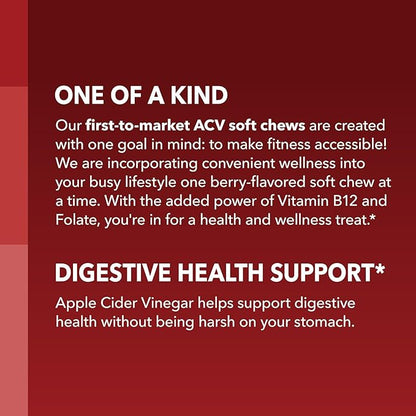 Apple Cider Vinegar Chews - Apple Cider Vinegar Supplements for Energy Management - Enhanced with Vitamin B12 and Folate - ACV Chews - 1 Month Supply Individually-Wrapped Chews