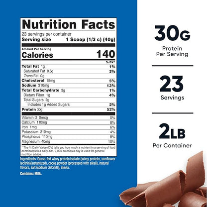 Nutricost Grass-Fed Whey Protein Isolate (Chocolate) 2LBS - Non-GMO, Gluten Free, Natural Flavors