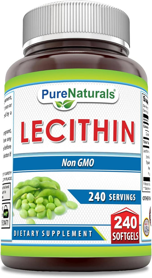 Pure Naturals Lecithin 1200 mg Softgels Supplement | High Potency | Non-GMO | Gluten Free (240 Count)