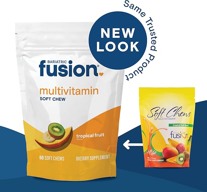 Bariatric Fusion Bariatric Multivitamin Soft Chew | Tropical Fruit Flavor | Chewy for Post Bariatric Surgery Patients Including Gastric Bypass and Sleeve Gastrectomy | 60 Count | 1 Month Supply