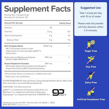 Gundry MD MCT Wellness Powder to Support Energy, Ketone Production and Brain Health, Keto Friendly, Sugar Free (30 Servings) (Raspberry Medley)