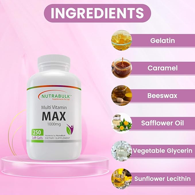 Multi-Vitamin MAX Well Absorbed Soft Gels - Potentially Supports Overall Wellbeing & Immune, Boosts Energy & Metabolism - Complete Daily Nutrition- 1000mg 250 Soft Gels