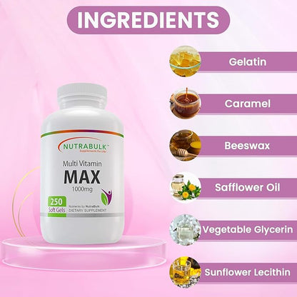 Multi-Vitamin MAX Well Absorbed Soft Gels - Potentially Supports Overall Wellbeing & Immune, Boosts Energy & Metabolism - Complete Daily Nutrition- 1000mg 250 Soft Gels
