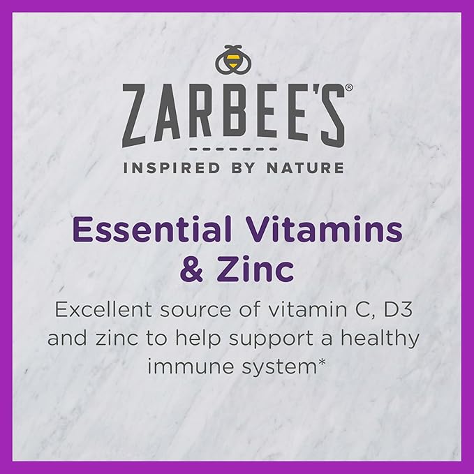 Zarbee's Kids Immune Support, Vitamin C, D & Zinc Daily Immunity Vitamins for Children 4+ Years, Natural Tropical Fruit Flavor, 28 Chewable Tablets