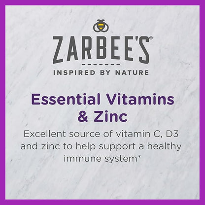 Zarbee's Kids Immune Support, Vitamin C, D & Zinc Daily Immunity Vitamins for Children 4+ Years, Natural Tropical Fruit Flavor, 28 Chewable Tablets