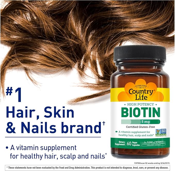 Country Life - Biotin High Potency, 5 mg - 60 Vegan Capsules