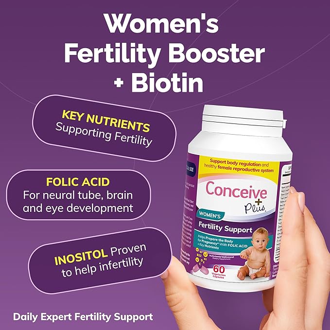CONCEIVE PLUS Women's Fertility Support | Conception Vitamin Complex, Folic Acid, Zinc and Biotin | 30-Day Supply Fertility Supplement for Use When Trying to Get Prgenant | 60 Soft Capsules