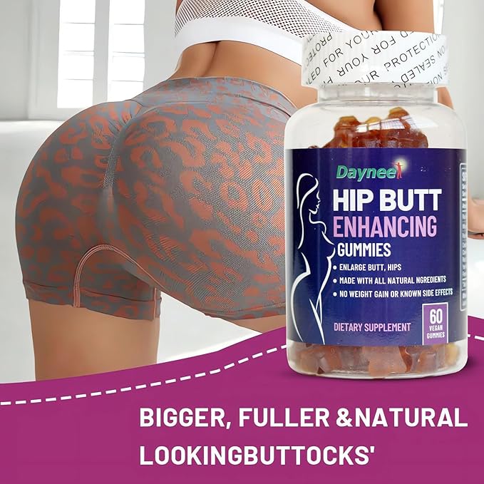 Hip Butt Enhancement Gummies, Booty Gummies for Bigger Butt, Bum Support Gummies for Women, Multivitamins, 60 Count