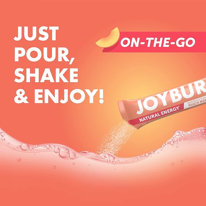 Energy Drink Mix, Natural Caffeine (200mg) for Sustained, Jitter Free Energy, On-The-Go Natural Energy Drink Powder, Sugar Free - 16 x 4g Energy Sticks (Peach Mango)