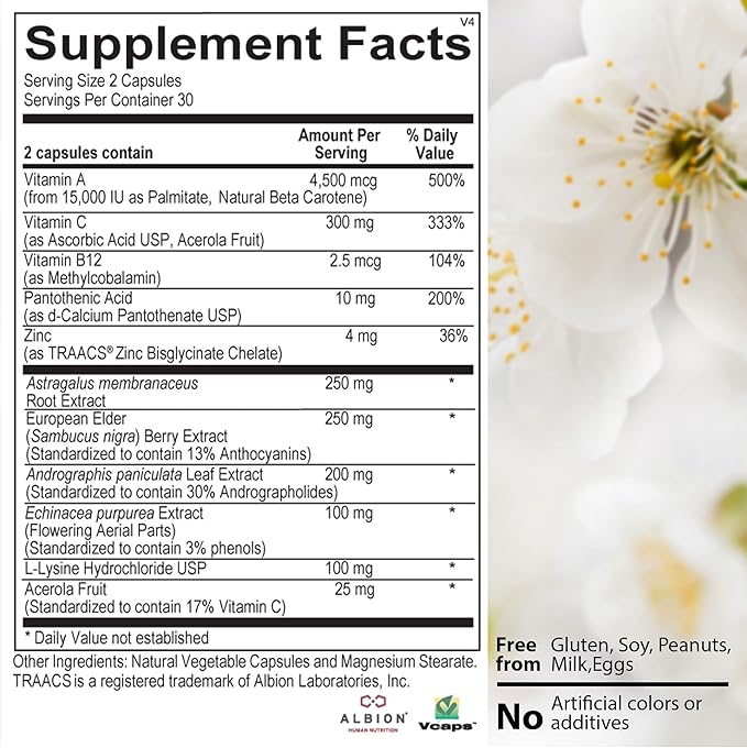 Immediate Defense Immune Support - Zinc, Black Elderberry, Echinacea, Vitamin A & C with B12, | Powerful Immunity Booster for Adults | Immune System Booster Supplement 60 Capsules