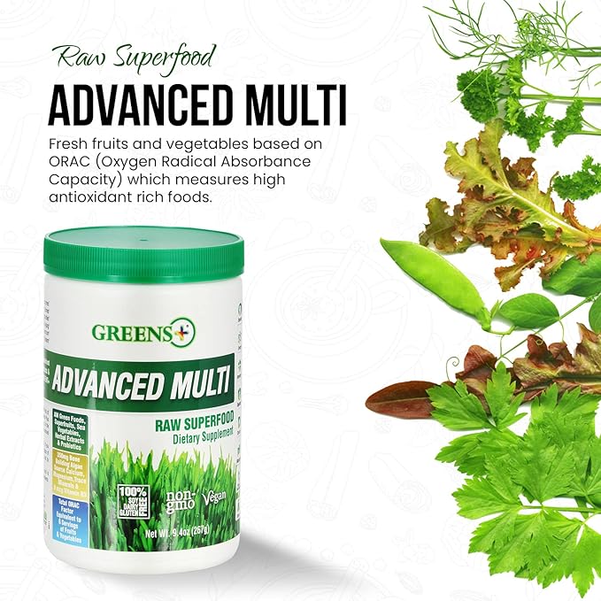 Greens+ Advanced Multi Raw Superfood | Essential Blend of Raw Foods, Superfruits and Sea Vegetables Powder | Vegan | Dietary Supplement | Non GMO, Soy Dairy & Gluten-Free | Size 9.4oz