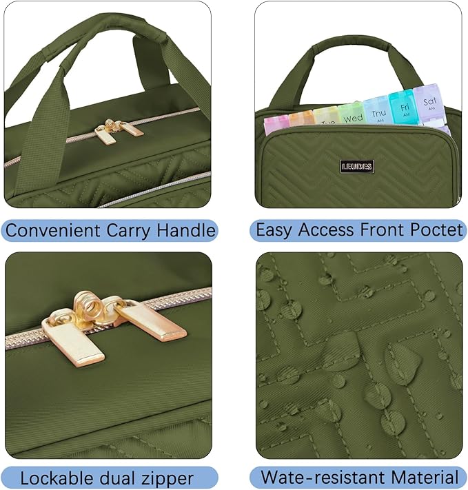 Leudes Travel Pill Bottle Organizer,Medicine Organizer and Storage,Home Medication Bag, Cases,Carrier for Pills,Vitamin,Fish Oil,Supplements for Women and Men (Medium, Army Green)