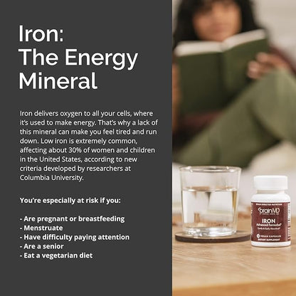 BRAINMD Dr Amen Iron - 30 Capsules - Supports Energy Production, Cognitive Function & Gene Regulation - Gentle & Easily Absorbed - Gluten Free - 30 Servings