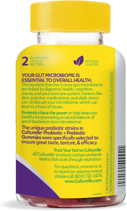 Culturelle Daily Probiotic Gummies for Women & Men, Berry Flavor, 52 Count, Naturally-Sourced Daily Probiotic + Prebiotic for Digestive Health, Non-GMO & Vegan