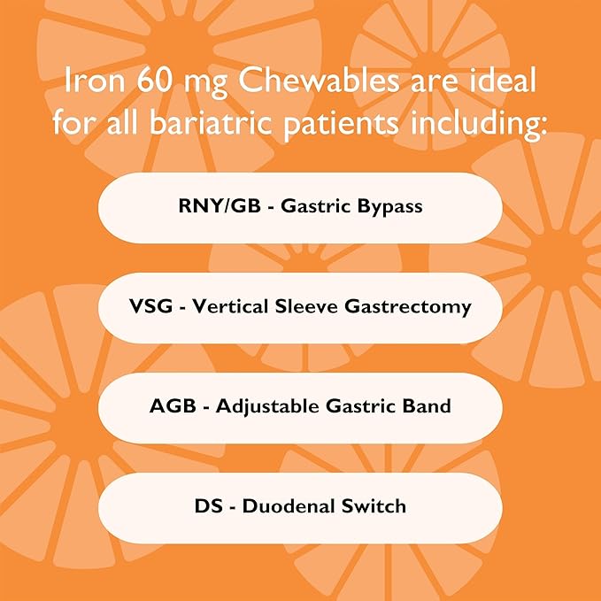 Celebrate Vitamins Iron Supplement with Vitamin C - 60mg Iron, 60mg Vitamin C, Bariatric Vitamins for WLS Patients, Vertical Sleeve & Gastric Bypass Surgery - Berry, 30 Chewable Tablets