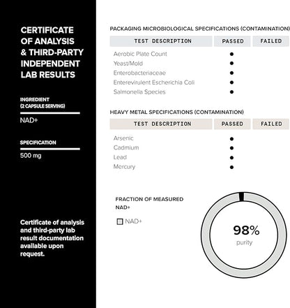 Ultra High Strength 1500mg NAD+ Supplement - Clinically Proven Third-Party Tested Ingredients with Patented RiaGev-WS™, Resveratrol, and Niacin - 60 Capsules TQ