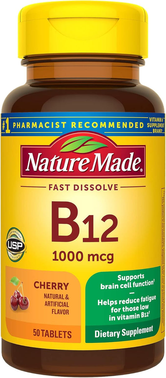 Nature Made Vitamin B12 1000 mcg, Easy to Take Sublingual B12 for Energy Metabolism Support, 50 Sugar Free Fast Dissolve Tablets, 50 Day Supply