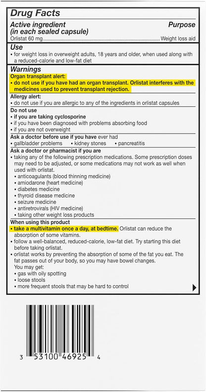 alli Weight Loss Diet Pills, Orlistat 60 mg Capsules, Non Prescription Weight Loss Aid, 120 Count Refill Pack