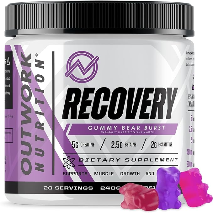 Outwork Nutrition Recovery Supplement, Post Workout Recovery Powder & Muscle Builder for Men and Women, Recharge Muscles After Gym, Backed by Science, Gummy Bear Burst, 230 Gr