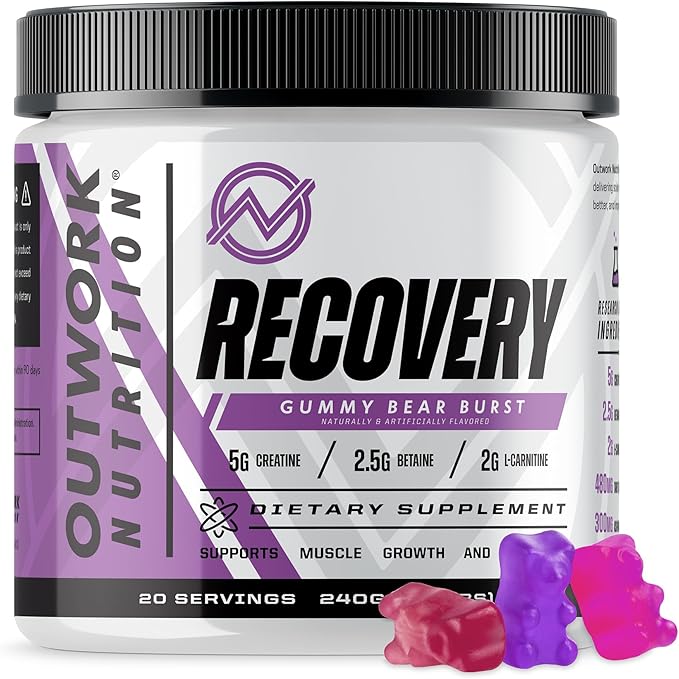 Outwork Nutrition Recovery Supplement, Post Workout Recovery Powder & Muscle Builder for Men and Women, Recharge Muscles After Gym, Backed by Science, Gummy Bear Burst, 230 Gr