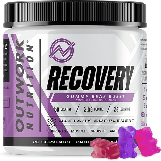 Outwork Nutrition Recovery Supplement, Post Workout Recovery Powder & Muscle Builder for Men and Women, Recharge Muscles After Gym, Backed by Science, Gummy Bear Burst, 230 Gr